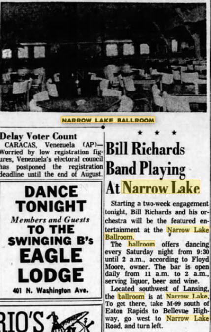 Narrow Lake Ballroom - Aug 17 1963 Article (newer photo)